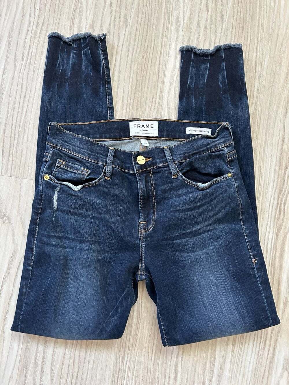 FRAME Le Skinny de Jeanne Crop Raw Hem Distressed Jeans Size 28